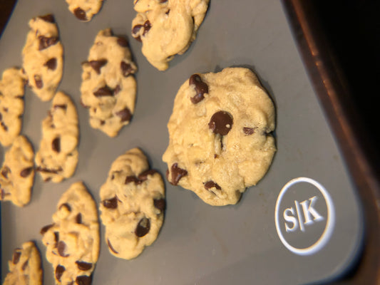 chocolate chip cookies on a silicone baking mat