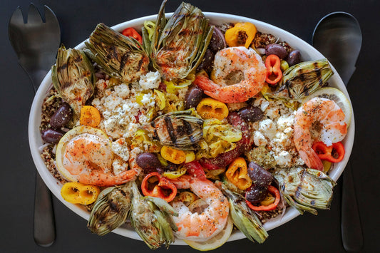 Recipe: Mediterranean Quinoa Bowl with Grilled Artichokes and Shrimp